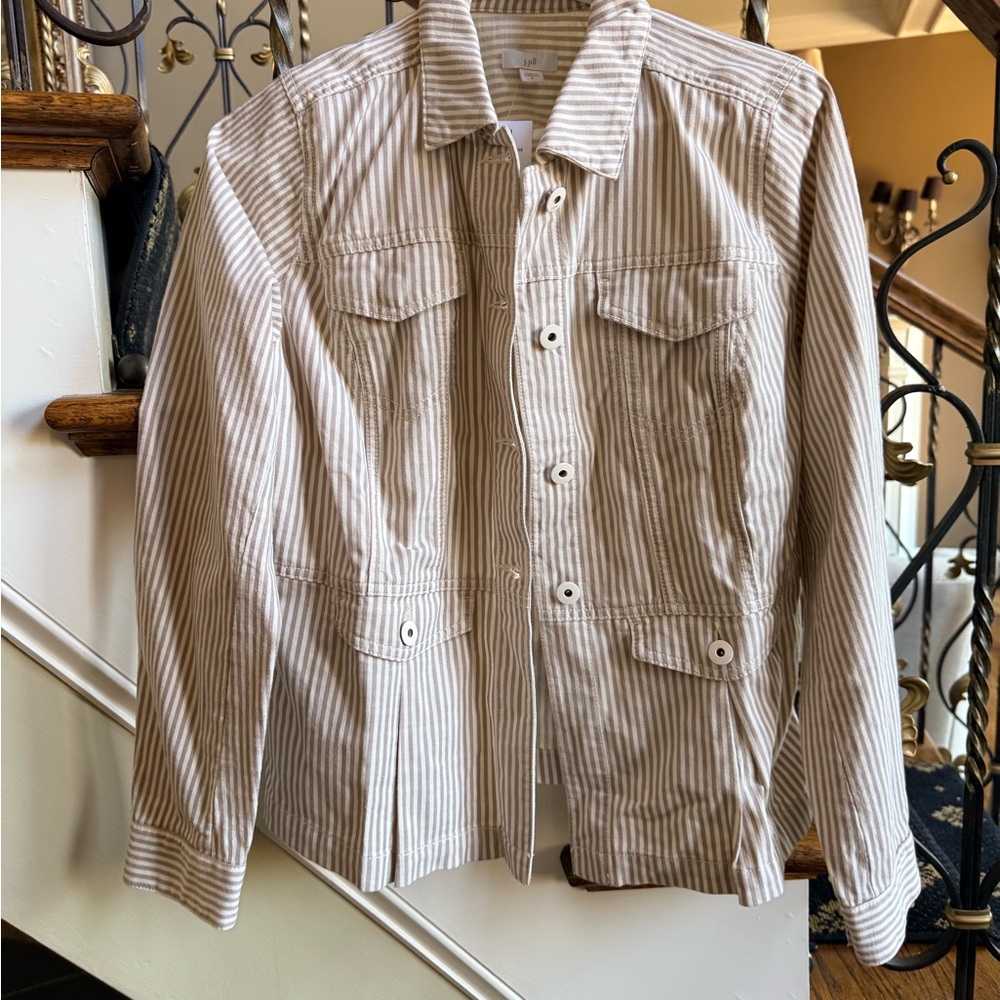 Jjill NWT Cappucbrly lightweight jacket. Size S metal buttons. Pockets. Striped - Picture 2 of 10
